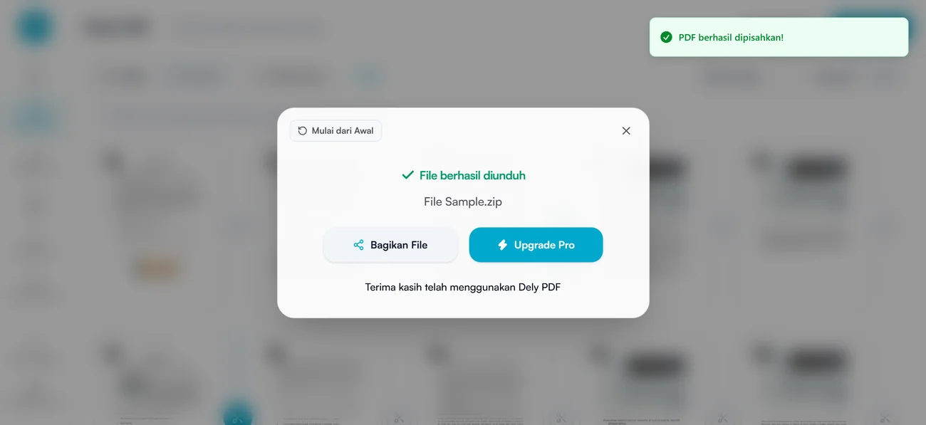 Dialog yang menyatakan file berhasil diunduh dengan nama File Sample.zip
